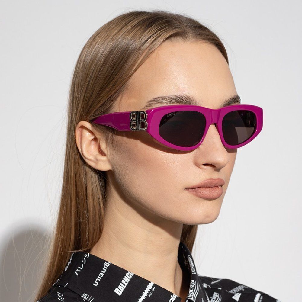 NEW Balenciaga BB0095S 017 Fuchsia Pink Silver Grey Cat Eye Unisex Sunglasses - Picture 1 of 14